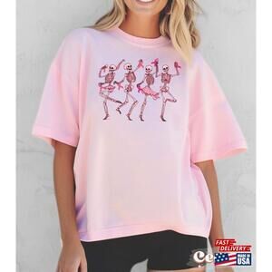 Dancing Skeletons Breast Cancer Shirt Ribbon Tee Halloween Shirt Classic